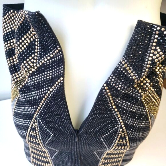 Art Deco Black Silver Gold Beaded Metal Studded FATE Boho Mini Skirt - Picture 12 of 13